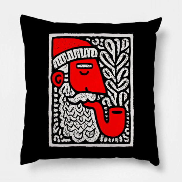 Retro Folk Art Santa Claus for Unique Holiday Decor Gift Pillow by TuncGK