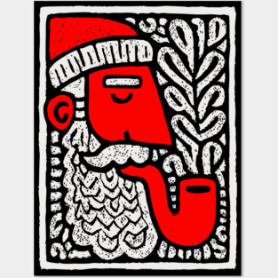 Retro Folk Art Santa Claus for Unique Holiday Decor Gift Posters and Art