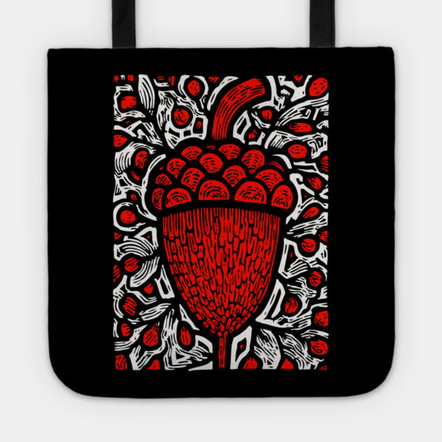 Folk Art Acorn Linocut for Autumn & Woodland Nursery Decor Tote by TuncGK
