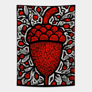 Folk Art Acorn Linocut for Autumn & Woodland Nursery Decor Tapestry