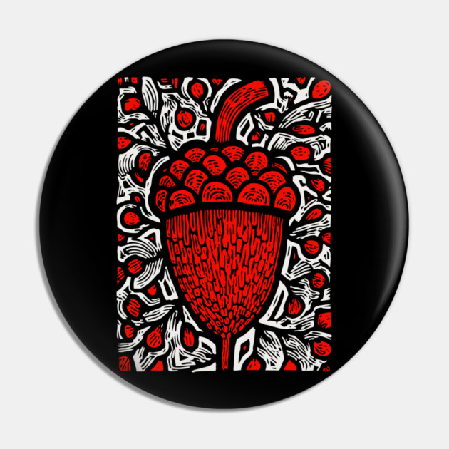 Folk Art Acorn Linocut for Autumn & Woodland Nursery Decor Pin by TuncGK