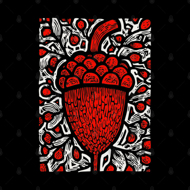 Folk Art Acorn Linocut for Autumn & Woodland Nursery Decor by TuncGK