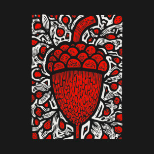 Folk Art Acorn Linocut for Autumn & Woodland Nursery Decor T-Shirt
