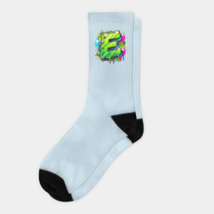 Graffiti Letter E – Neon Slime Drip Street Art Design Socks