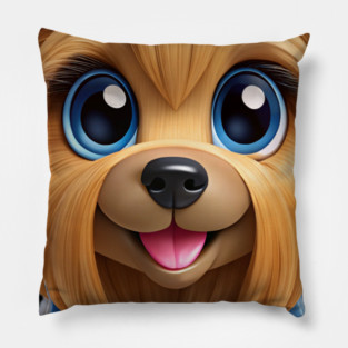 Cute Yorkshire Terrier Cartoon with Big Blue Eyes Pillow