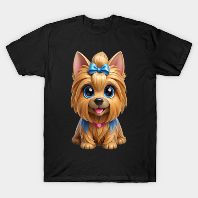 Cute Yorkshire Terrier Cartoon with Big Blue Eyes T-Shirt by IamActiveDog