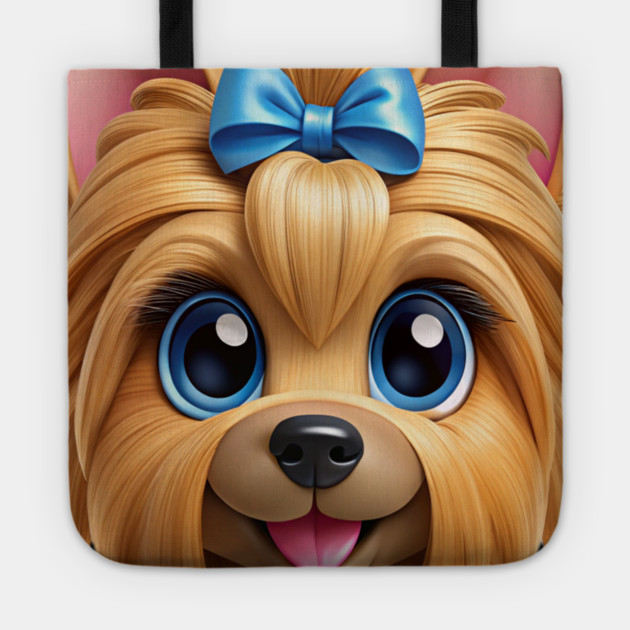 Cute Yorkshire Terrier Cartoon with Big Blue Eyes Tote by IamActiveDog