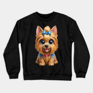 Cute Yorkshire Terrier Cartoon with Big Blue Eyes Crewneck Sweatshirt