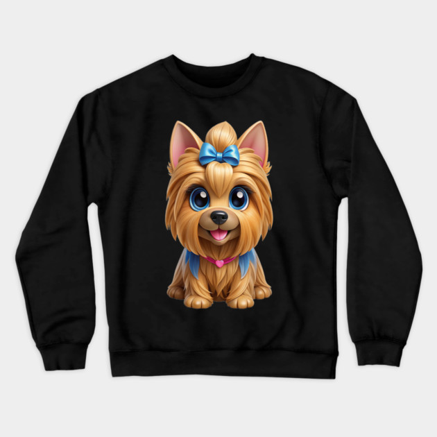 Cute Yorkshire Terrier Cartoon with Big Blue Eyes Crewneck Sweatshirt by IamActiveDog