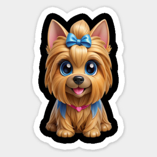 Cute Yorkshire Terrier Cartoon with Big Blue Eyes Sticker