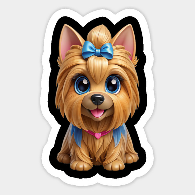 Cute Yorkshire Terrier Cartoon with Big Blue Eyes Sticker by IamActiveDog