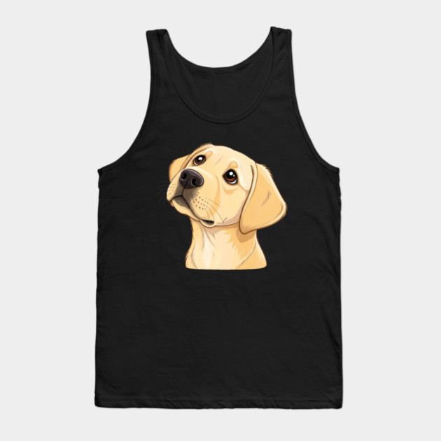 Curious Yellow Labrador Puppy – Cute Dog Face with Big Eyes and Minimalist Style Tank Top by IamActiveDog