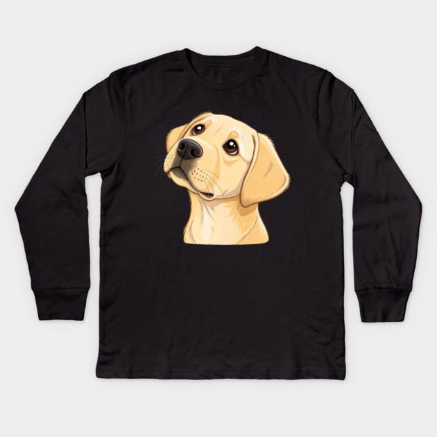 Curious Yellow Labrador Puppy – Cute Dog Face with Big Eyes and Minimalist Style Kids Long Sleeve T-Shirt by IamActiveDog