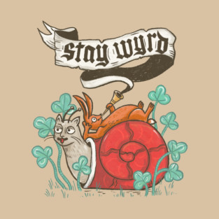 Stay Wyrd – Medieval Marginalia Snail and Hare Illustration T-Shirt