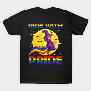Ride with Pride LGBTQ Gay Lesbian Witch Halloween Costume T-Shirt