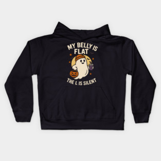 My Belly Is Flat The L Is Silent Funny Halloween Ghost Quote Kids Hoodie