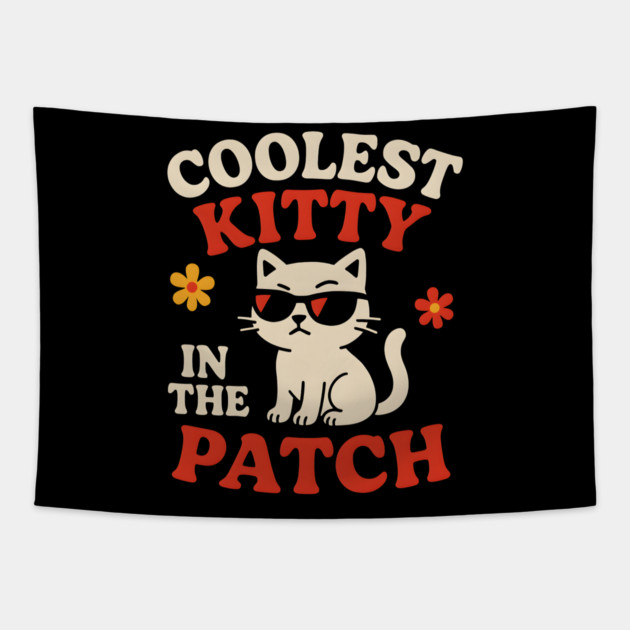 Coolest Kitty in the Patch Cute Cat Halloween Humor Graphic Tapestry by MakerMind8.2