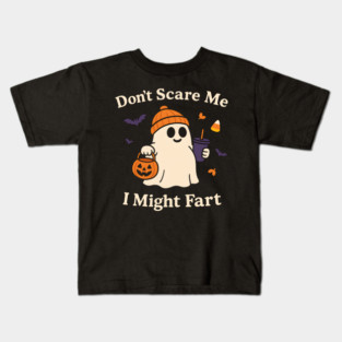 Don’t Scare Me I Might Fart Funny Halloween Ghost Quote Kids T-Shirt