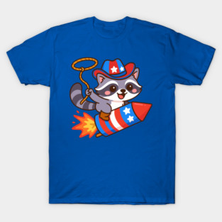 Patriotic Cowboy Raccoon – 4th of July Rocket Rider T-Shirt