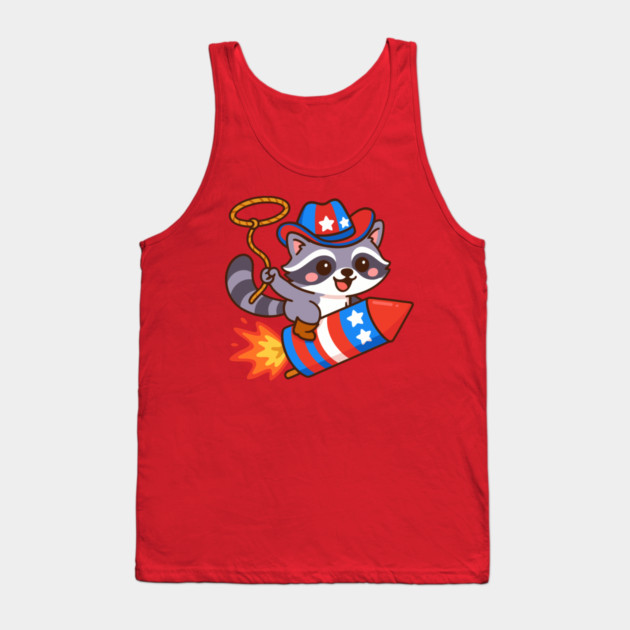 Patriotic Cowboy Raccoon – 4th of July Rocket Rider Tank Top by DonWillisJrArt