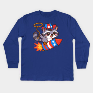 Patriotic Cowboy Raccoon – 4th of July Rocket Rider Kids Long Sleeve T-Shirt