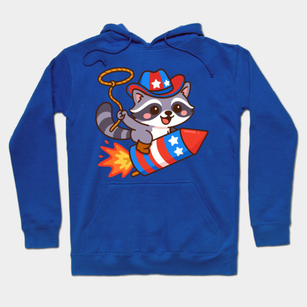Patriotic Cowboy Raccoon – 4th of July Rocket Rider Hoodie by DonWillisJrArt