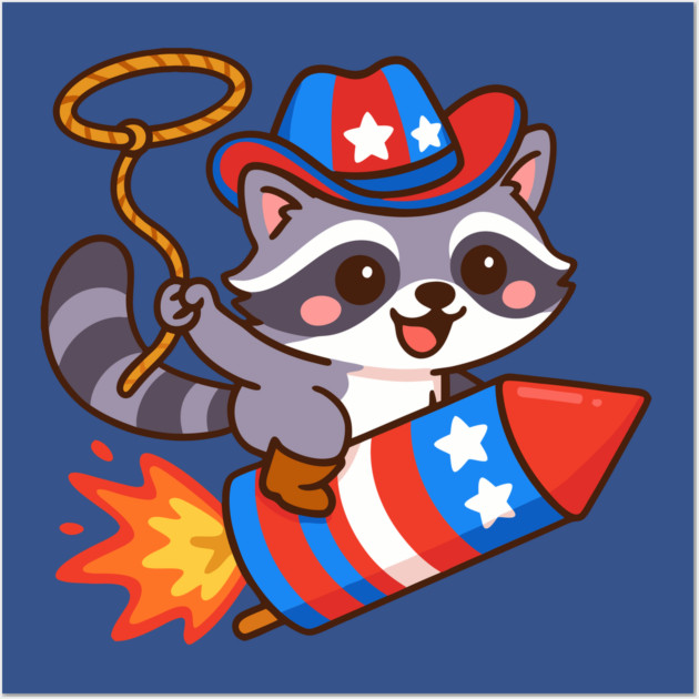 Patriotic Cowboy Raccoon – 4th of July Rocket Rider Wall Art by DonWillisJrArt