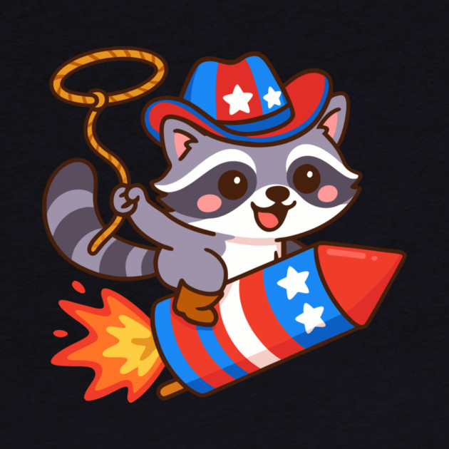 Patriotic Cowboy Raccoon – 4th of July Rocket Rider by DonWillisJrArt