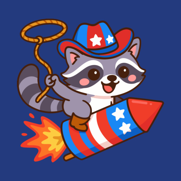 Patriotic Cowboy Raccoon – 4th of July Rocket Rider by DonWillisJrArt