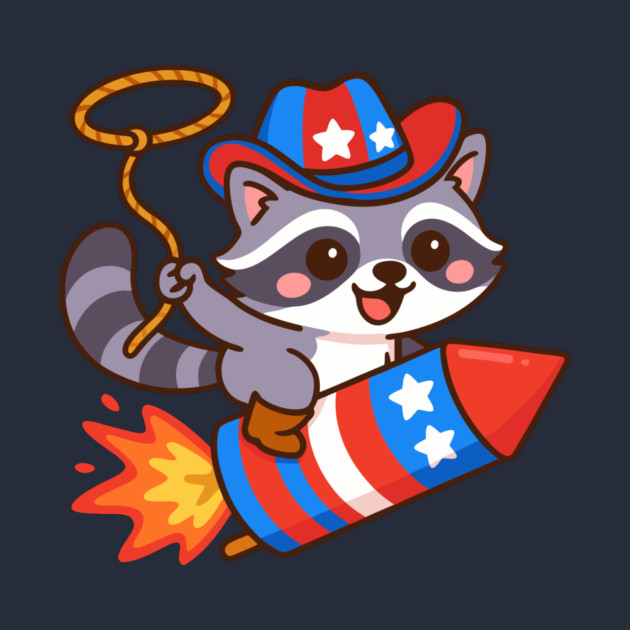 Patriotic Cowboy Raccoon – 4th of July Rocket Rider by DonWillisJrArt