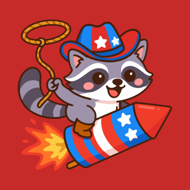 Patriotic Cowboy Raccoon – 4th of July Rocket Rider by DonWillisJrArt
