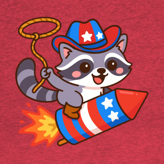 Patriotic Cowboy Raccoon – 4th of July Rocket Rider by DonWillisJrArt