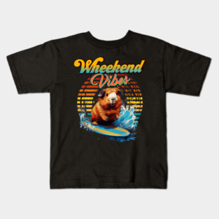 Wheekend Vibes Pun Surfing Guinea Pig Kids T-Shirt