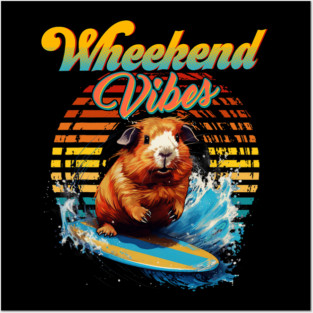Wheekend Vibes Pun Surfing Guinea Pig Posters and Art