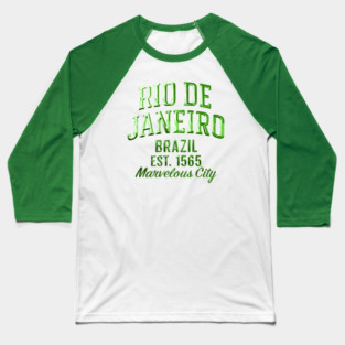 Rio de Janeiro Brazil Est. 1565 Marvelous City Chrome Effect Typography Baseball T-Shirt