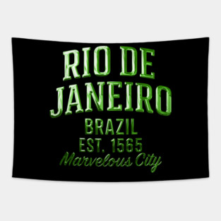 Rio de Janeiro Brazil Est. 1565 Marvelous City Chrome Effect Typography Tapestry