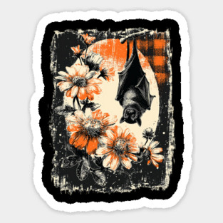 Vintage Halloween Bat with Flowers Retro Gothic Spooky Aesthetic Sticker