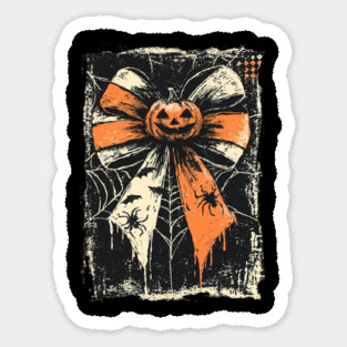 Pumpkin with Coquette Bow Vintage Halloween Retro Distressed Sticker