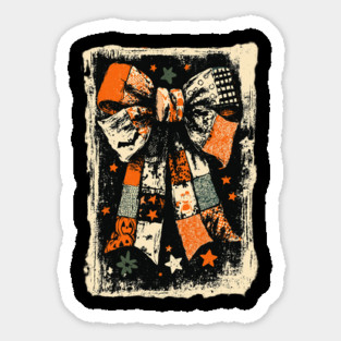 Distressed Vintage Halloween Bow with Stars Retro Spooky Gothic Sticker