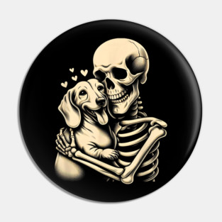 Skeleton Hugging Dog Halloween Dachshund Lover Dog Mom Dad Men Women Pin
