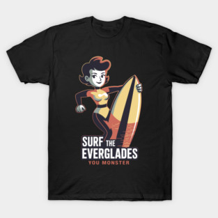 Surf the Everglades – Retro Monster Humor Design T-Shirt
