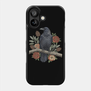 Gothic Raven Crow Botanical Rose Vintage Bird Art Phone Case