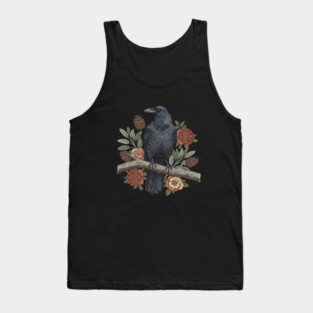 Gothic Raven Crow Botanical Rose Vintage Bird Art Tank Top