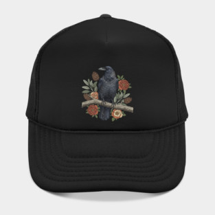 Gothic Raven Crow Botanical Rose Vintage Bird Art Hat