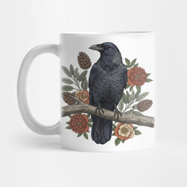 Gothic Raven Crow Botanical Rose Vintage Bird Art by BirdsnStuff
