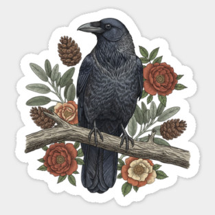 Gothic Raven Crow Botanical Rose Vintage Bird Art Magnet