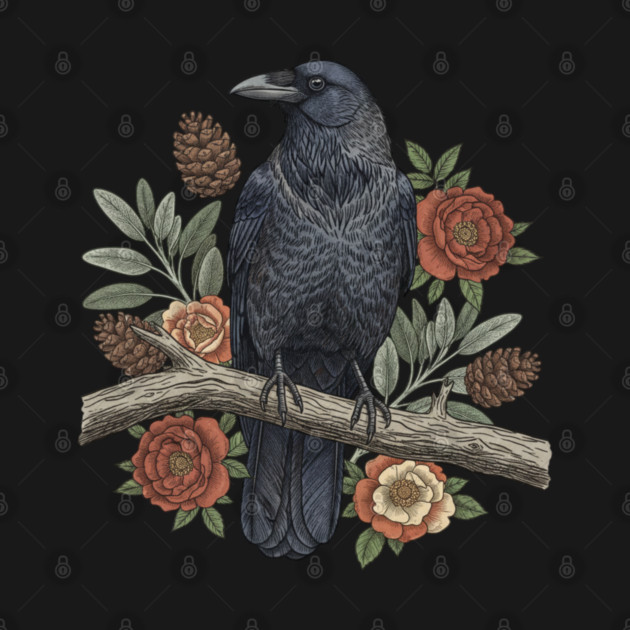 Gothic Raven Crow Botanical Rose Vintage Bird Art by BirdsnStuff