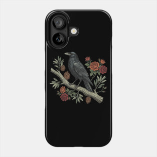 Gothic Raven Crow Vintage Rose Bird Art Phone Case