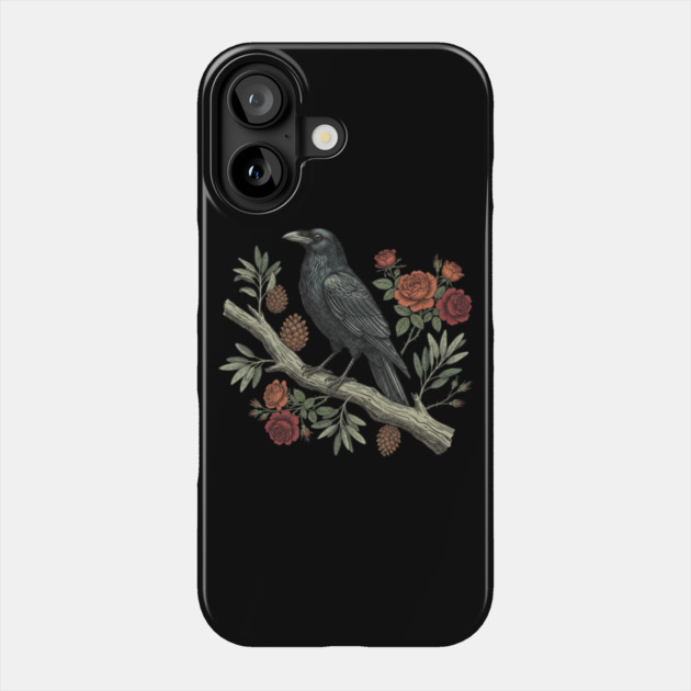 Gothic Raven Crow Vintage Rose Bird Art Phone Case by BirdsnStuff
