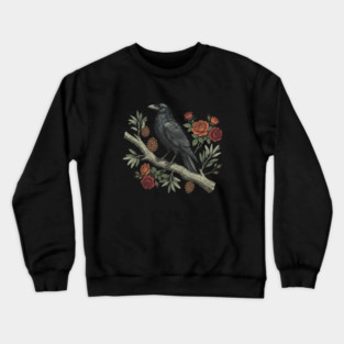 Gothic Raven Crow Vintage Rose Bird Art Crewneck Sweatshirt